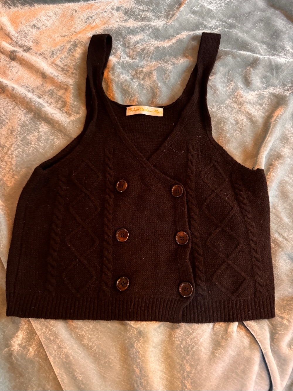 Black Cable-Knit Double-Breasted Sweater Tank
